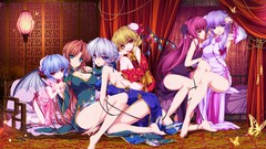 Wings red eyes blondes blue hair pink hair barefoot anime girls 