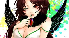 Wings red eyes Ribbons blush long hair anime girls brunettes 