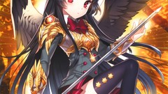 Wings red eyes Swords anime girls animal ears thigh highs bunny 