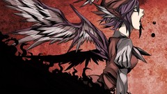 Wings teeth dress Profile hats earrings anime girls short hair 