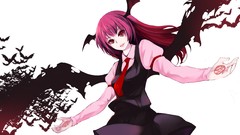 Wings tie white background red eyes skirts long hair anime 