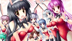 Wings tie white hair red eyes bows stockings blush blue hair 