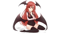 Wings white background devil red eyes sitting stockings shirts 