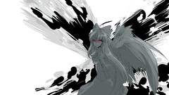 Wings white background red eyes shirts skirts long hair anime 