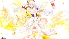 Wings white hair red eyes gloves boots braids crowns choker 