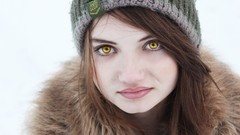 Winter eyes moon white light woman orange fur lips hats vampire 