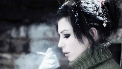 Winter Gothic woman smoke faces brunettes turtleneck