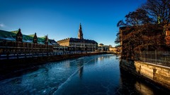 Winter ice Denmark rivers old buildings copenhagen
