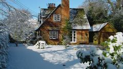 Winter snow houses garage