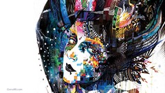 Woman abstract white background faces multicolor artwork greno