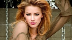 Woman Actress blondes green eyes amber heard pink lipstick 