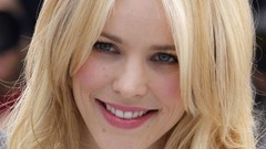 Woman Actress blondes rachel mcadams pink lipstick blue green 