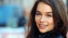Woman Actress green eyes brunettes emilia clarke pink lipstick
