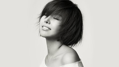 Woman After School monochrome shoulders asians smiling closed 