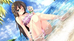 Woman Anime Beaches blush anime girls brunettes swimsuits 