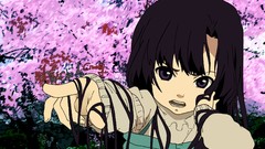 Woman Anime black hair cherry blossoms purple eyes kurenai