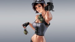 Woman Anime Cameras anime girls Grenades artwork soft shading 