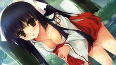 Woman Anime Japanese Manga wet anime girls miko cleavage 