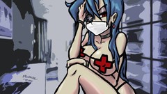 Woman Anime masks blue hair artwork nurses skullgirls nurse 