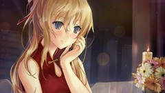 Woman Anime red dress blondes blue eyes katawa shoujo Satou 