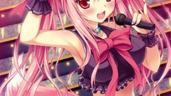 Woman Anime red eyes skirts pink hair anime girls nekomimi 