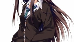 Woman Anime schoolgirls stockings skirts anime girls green eyes 