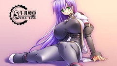 Woman Anime sitting anime girls green eyes purple hair ecchi 