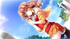 Woman Anime skirts brunettes bare shoulders purple software 