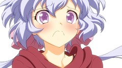 Woman Anime white hair faces blush anime girls purple eyes 