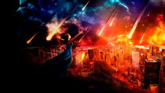 Woman apocalyptic cities meteor shower