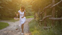 Woman apples brunettes white dress Samonov Brothers