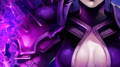 Woman armor helmets anime girls purple eyes cleavage League of 