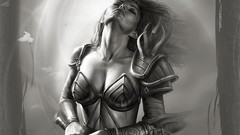 Woman armor monochrome neverwinter nights artwork video games 