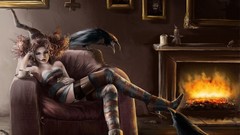 Woman artwork crows witches