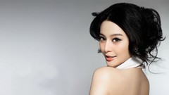 Woman asians brunettes looking back Simple Background Fan 