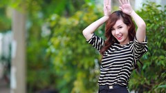 Woman asians brunettes models striped clothing chi