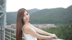 Woman asians long hair brunettes models Korean looking back Lee 