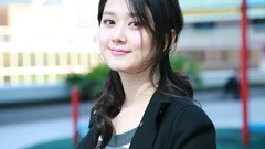 Woman asians long hair Korean depth of field striped clothing 