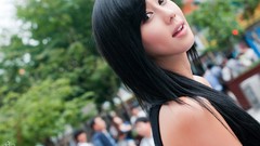 Woman asians long hair models Korean looking back depth of 