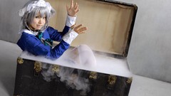 Woman asians maids gray hair touhou animal ears izayoi sakuya 