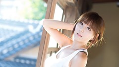 Woman asians tank tops brunettes bangs models Korean Ryu Ji Hye