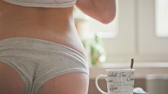 Woman ass brunettes panties cofee tight shorts