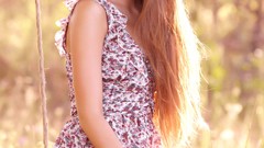 Woman ass dress long hair brunettes swings girls in nature 