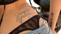 Woman back tattoos lingerie brunettes Shae Shae Parker