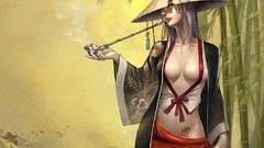 Woman bamboo asians pipes oriental smoking pipe