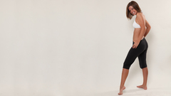 Woman barefoot yoga pants