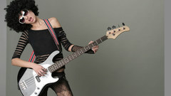 Woman bass guitars afro