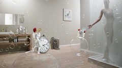 Woman bathroom shower bubbles