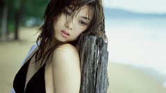 Woman Beaches asians long hair brunettes underwear bikini beach 