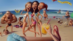 Woman Beaches wink cartoonish POV